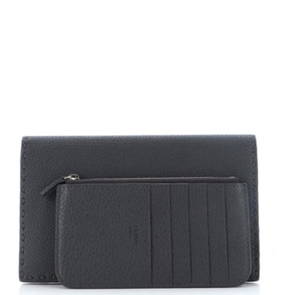 FENDI Selleria Leather Clutch Wallet in Gray with Silver Hardware - Picture 2 of 6
